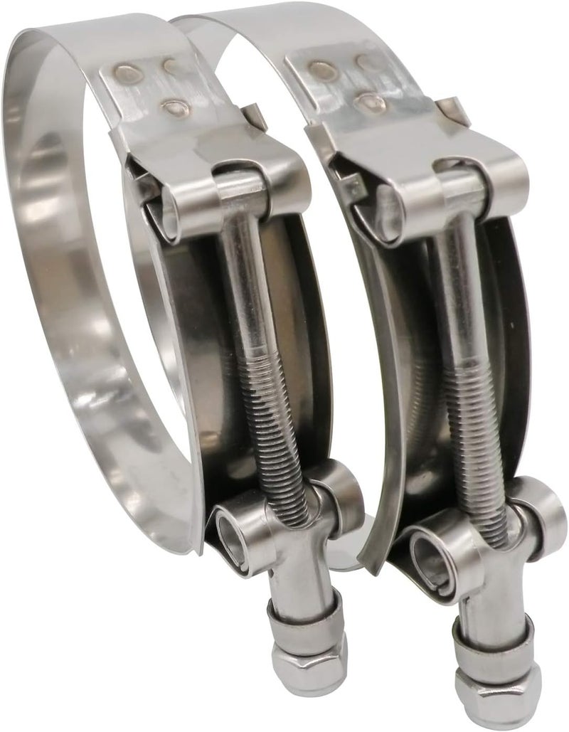 ROADFORMER 4" T Bolt Hose Clamp Stainless Steel - Working Range 108mm - 116mm for 4" I.D. Hose with 3mm - 6mm Wall Thickness, T-bolt Hose Clamps Featured to Provide Reliable Sealing Force, 2 Pack - Image 1
